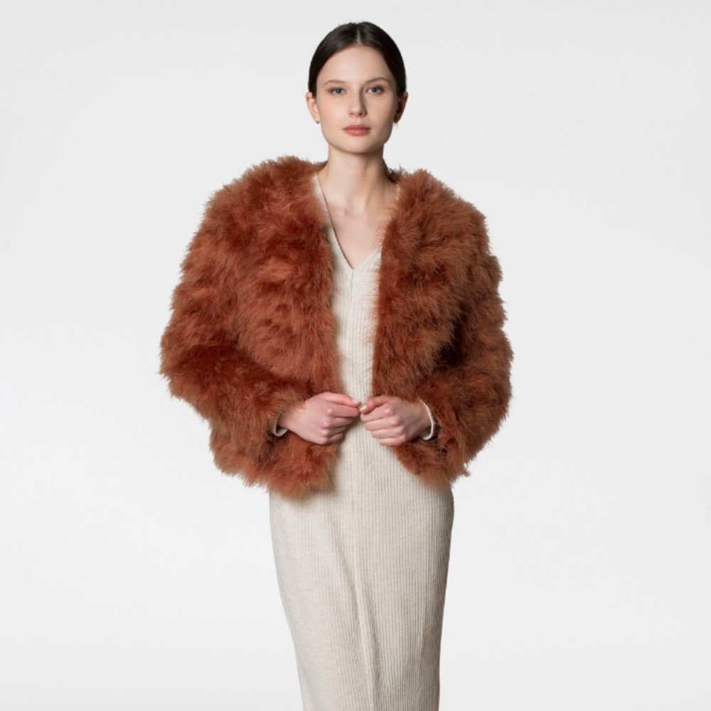 AVA KRIS BLAKE FEATHER COAT - Toffee
